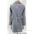 Cappotto grigio scuro scamosciato lungo